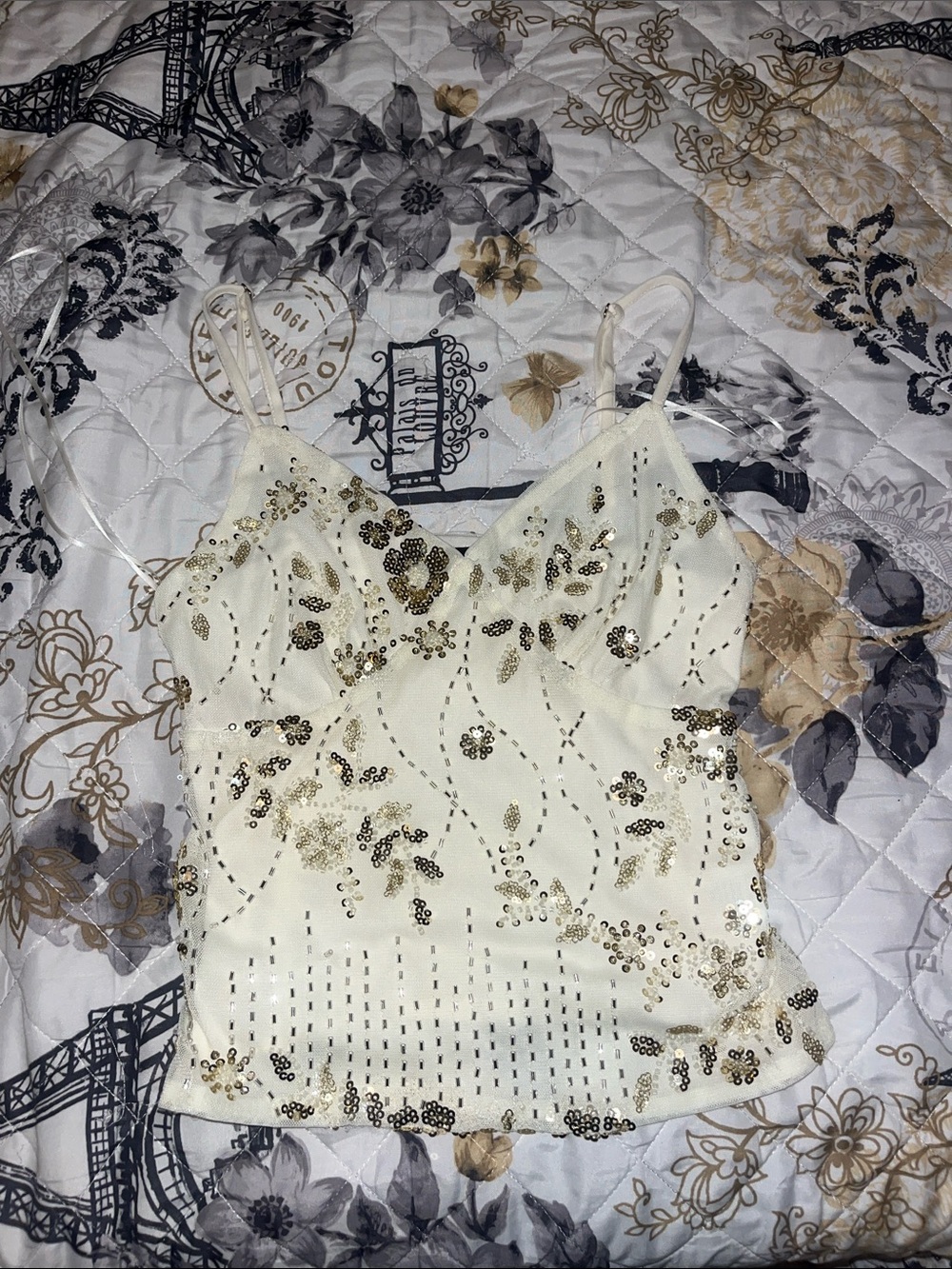 Embellished Cream Sequin Cami Top